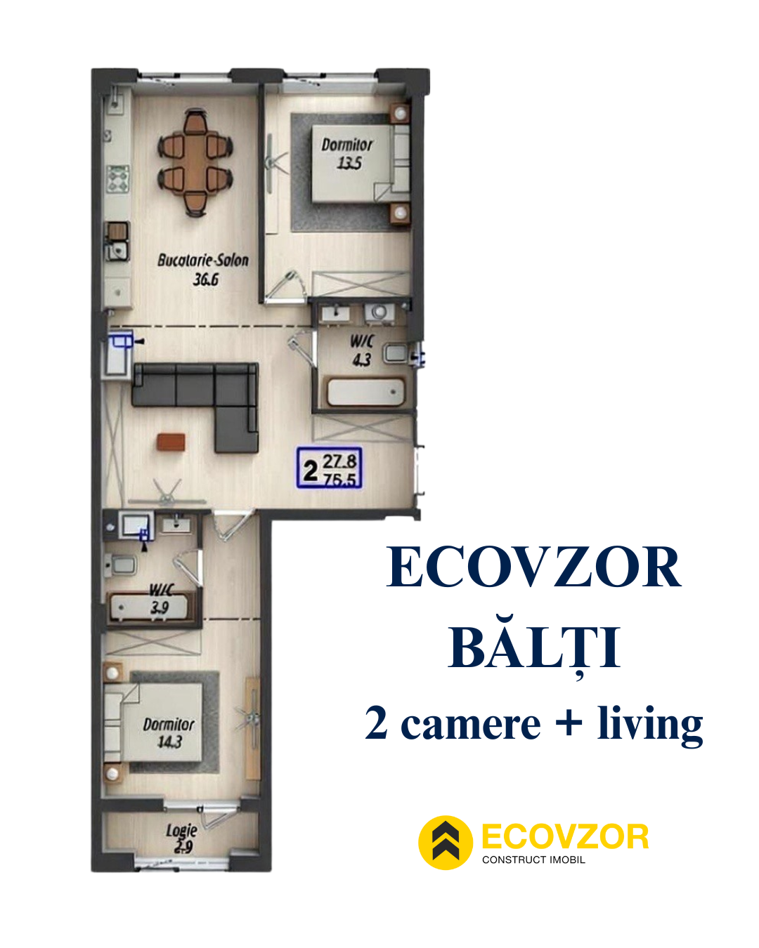 2 комнаты + ливинг