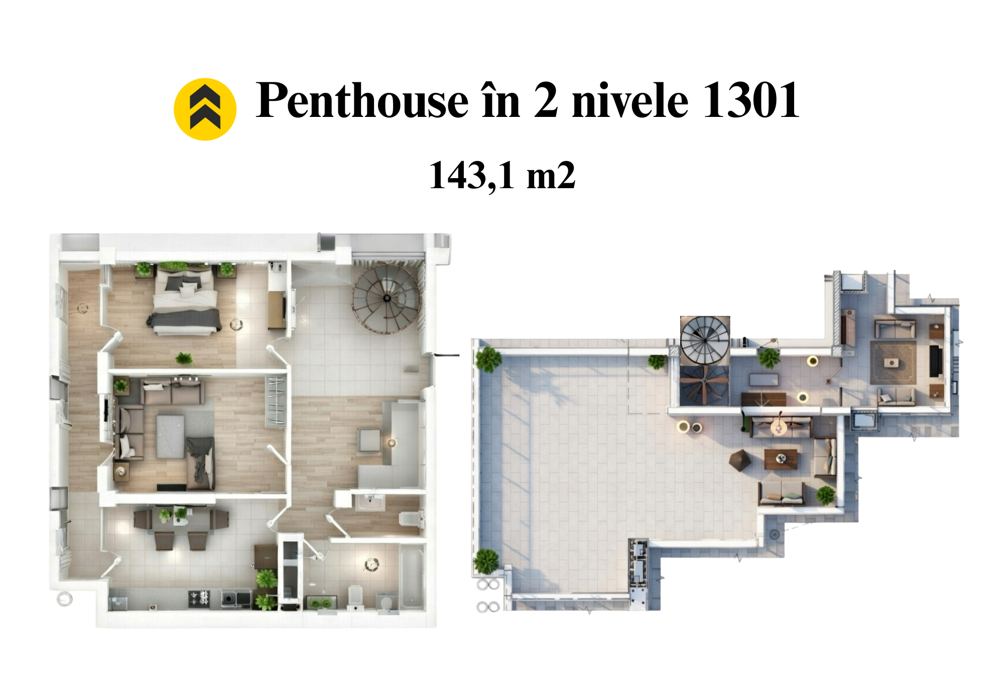 Duplex Penthouse - 2 camere + living + terasa