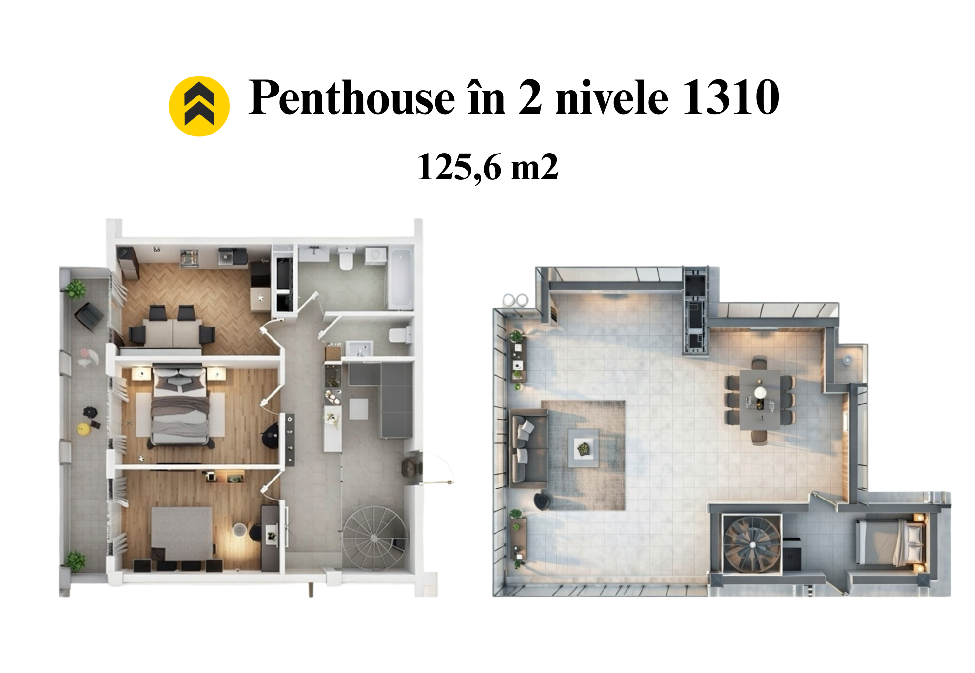 Двухуровневый Пентхаус - 2 комнаты + ливинг + терраса